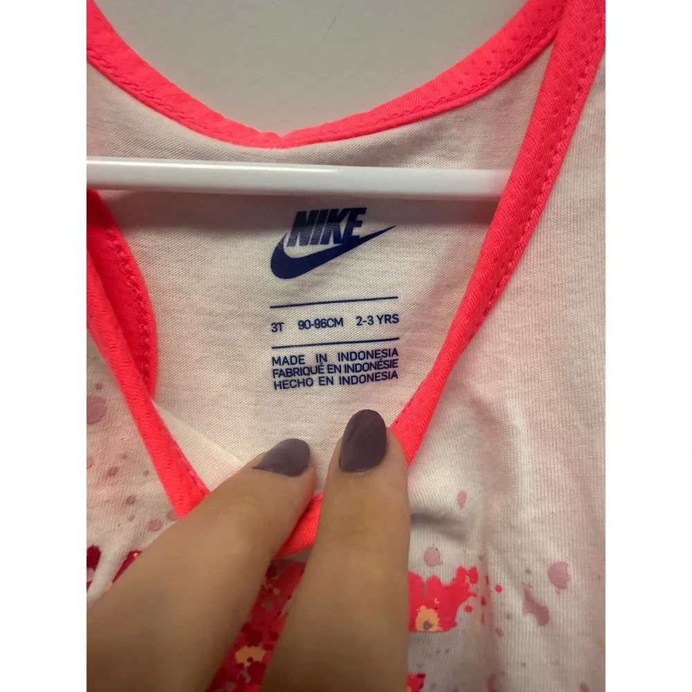 Nike Girls White Pink Splatter Graphic Logo Tank Top 3T 90-96cm C206-A4F